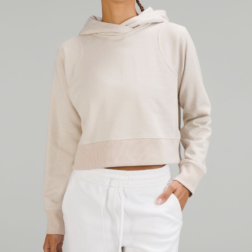 Lululemon Loungeful Hoodie- cropped. Bone/ gold glitter sparkle- EUC
